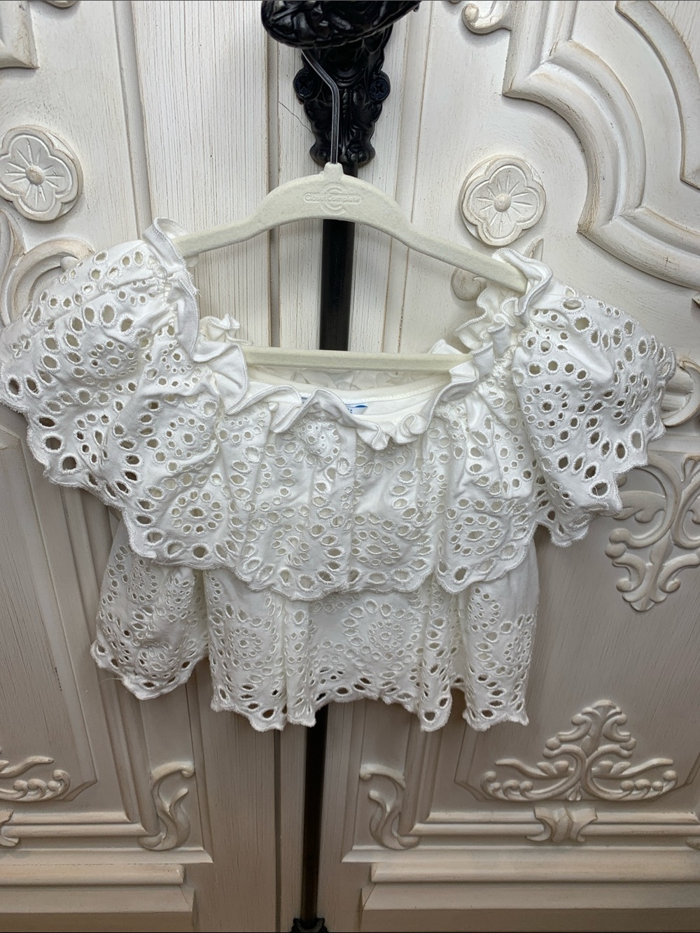 Mayoral White Eyelet Ruffled Off-Shoulder Top